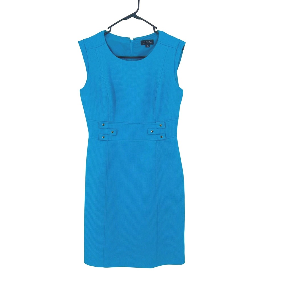 Tahari Arthur S. Levine Turquoise Blue Textured Sheath Dress Size 6 Studded